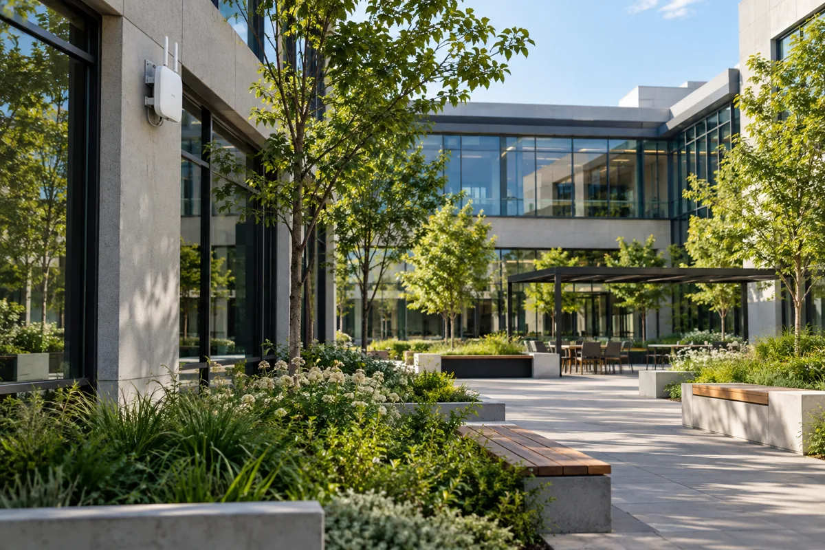 Commercial campus courtyard and outdoor wireless infrastructure